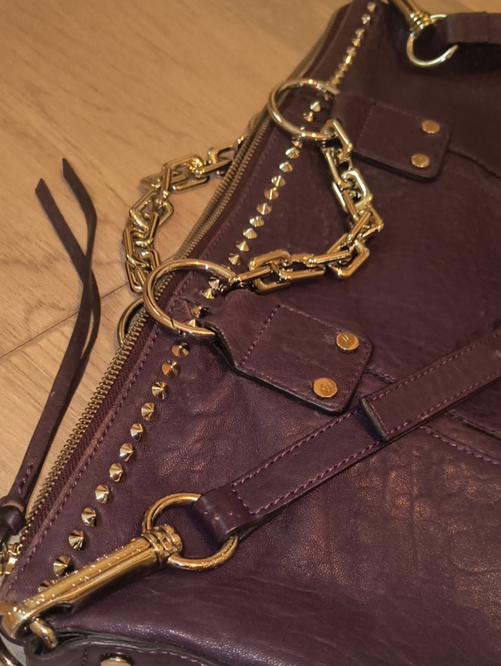 Purple Studded Leather Tote Purse